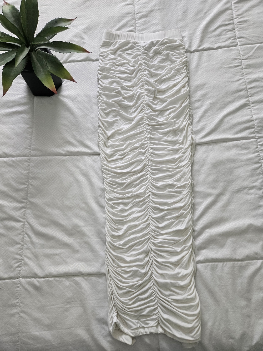 White Ruched Maxi Skirt - Elegant Gathered Design
